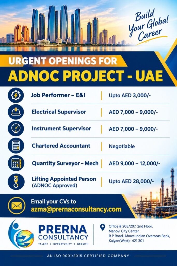 UAE Project Jobs 2026: Salary Upto AED 28,000