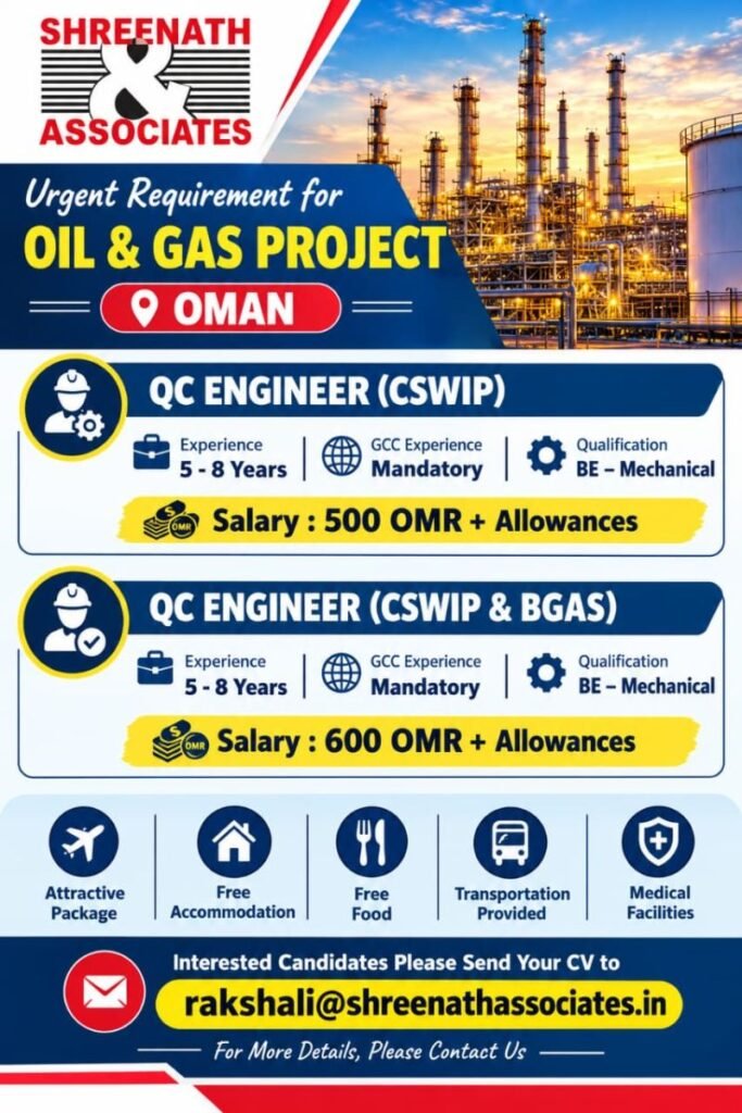 Oman Oil & Gas Jobs 2026: QC Engineer Vacancies with Salary Up to 600 OMR Oman Oil & Gas Jobs 2026: QC Engineer Vacancies with Salary Up to 600 OMR