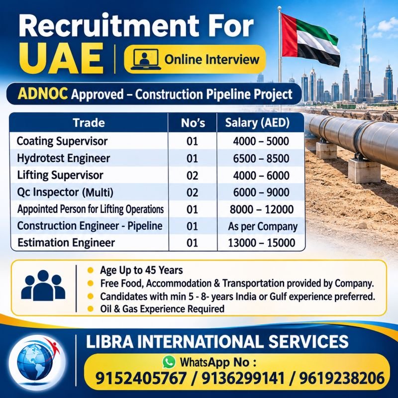 Recruitment for UAE Construction Pipeline Project
