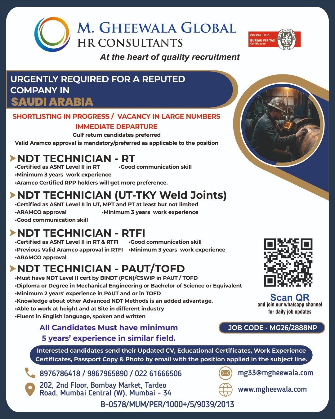 Saudi Arabia Jobs 2026: Urgent Hiring for NDT Technicians 