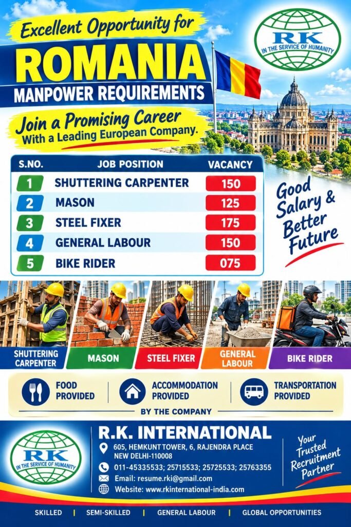 Romania Jobs 2026: 675 Vacancies for Carpenters, Masons, Steel Fixers, Labourers and Bike Riders Romania Jobs 2026: 675 Vacancies for Carpenters, Masons, Steel Fixers, Labourers and Bike Riders