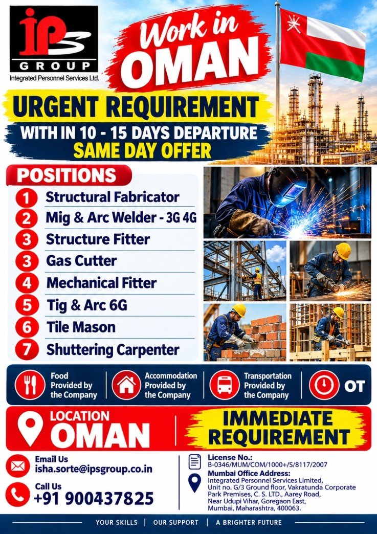 Oman Jobs 2026: Urgent Recruitment for Fabricators, Welders and Many More..