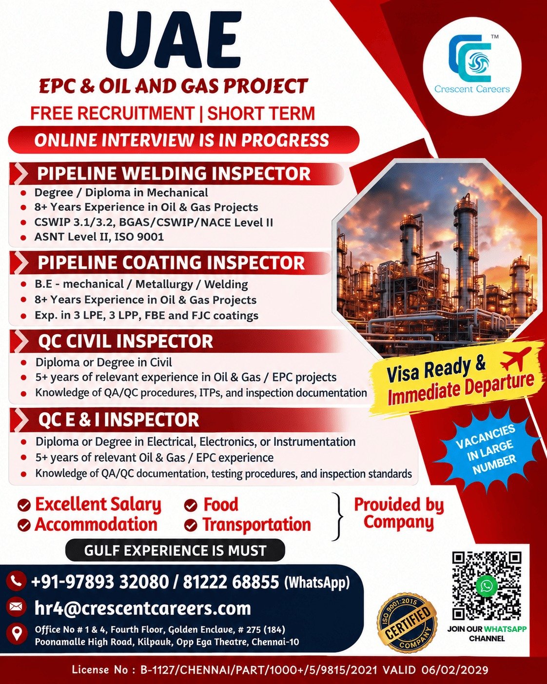 UAE Oil and Gas Jobs 2026: Free Recruitment for Pipeline and QC Inspectors