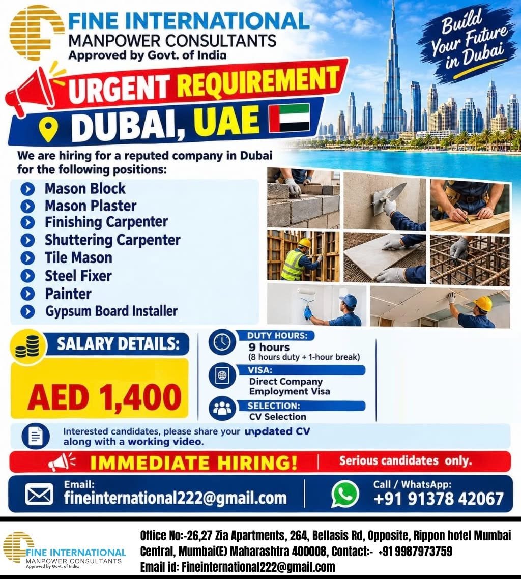 Dubai Jobs 2026: 8 Construction Worker Vacancies 