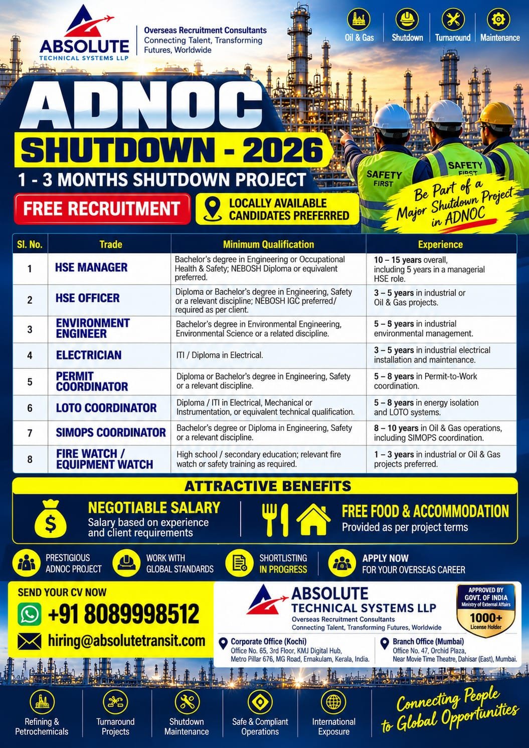 UAE Shutdown Jobs 2026 – HSE, Electrical and Safety Positions
