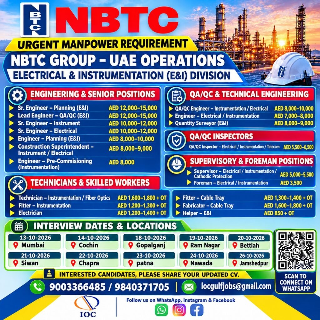 UAE Jobs 2026: Electrical and Instrumentation Vacancies UAE Jobs 2026: Electrical and Instrumentation Vacancies