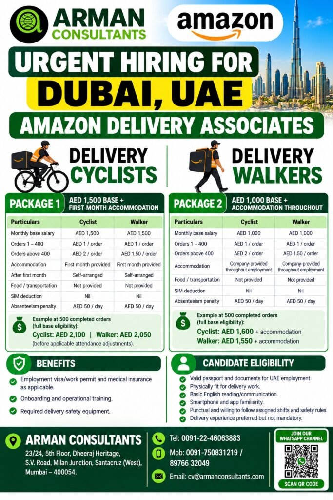 Amazon Delivery Jobs in Dubai, UAE 2026: Delivery Cyclists and Walkers