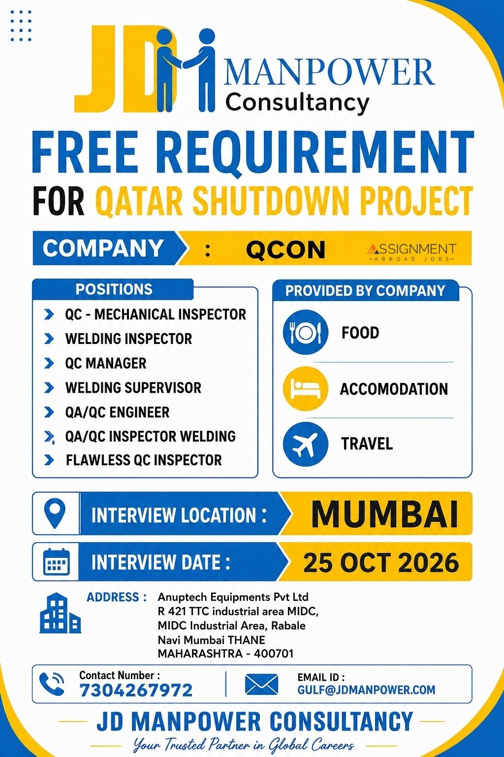 Qatar Jobs 2026 – QCON Shutdown Project Recruitment