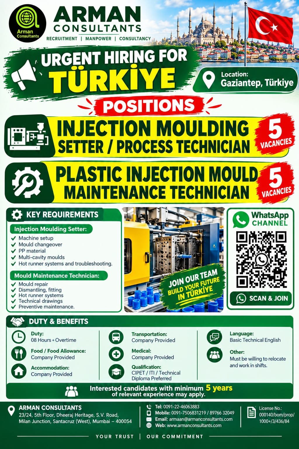 Turkiye Jobs 2026: Injection Moulding Setter & Plastic Mould Maintenance Technician Vacancies