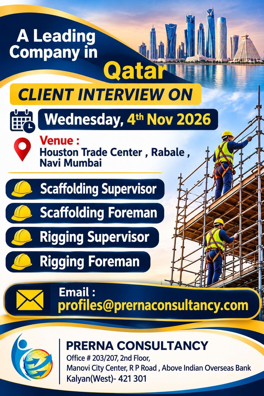 Qatar Jobs 2026: Scaffolding and Rigging Supervisor and Foreman Vacancies