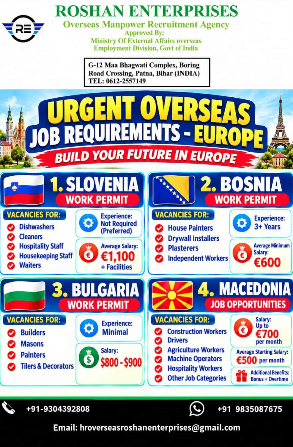 Europe Jobs 2026: Urgent Vacancies in Slovenia, Bosnia, Bulgaria and Macedonia
