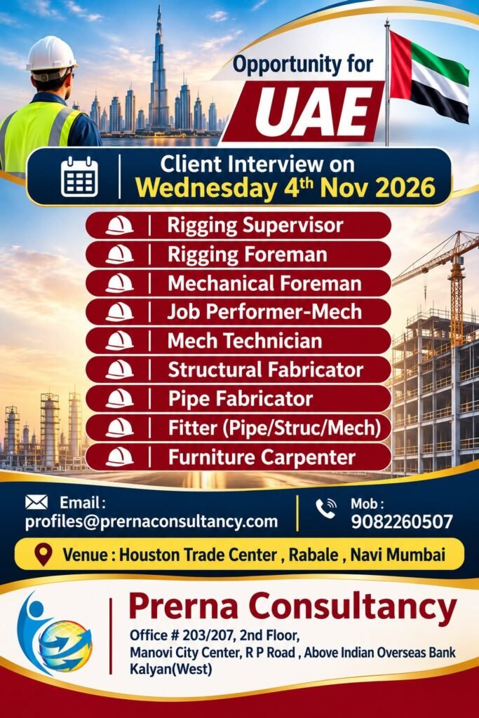 UAE Jobs 2026 – Hiring For industrial and construction roles