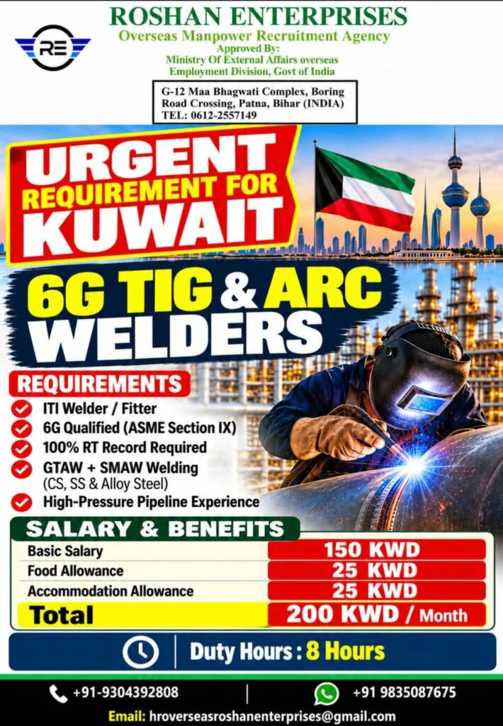 Kuwait Welder Jobs 2026: Urgent Vacancies for 6G TIG and ARC Welders