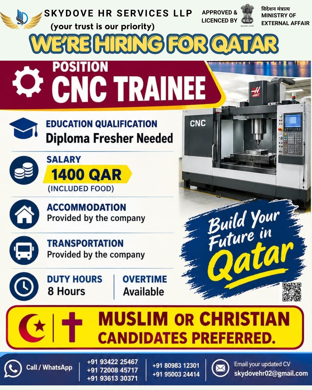 Qatar Jobs 2026: CNC Trainee Vacancy for Diploma Freshers