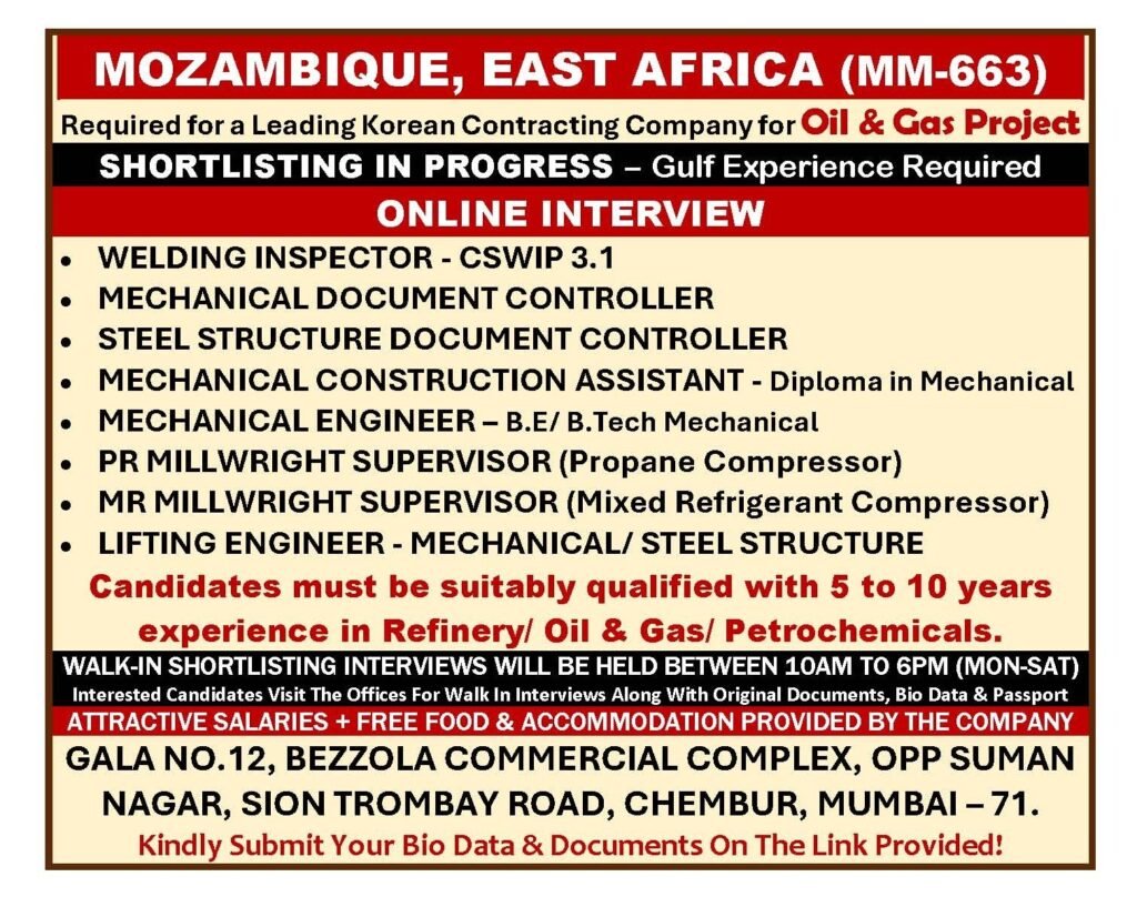 Mozambique Oil and Gas Jobs 2026: 8 Vacancies for Experienced Professionals