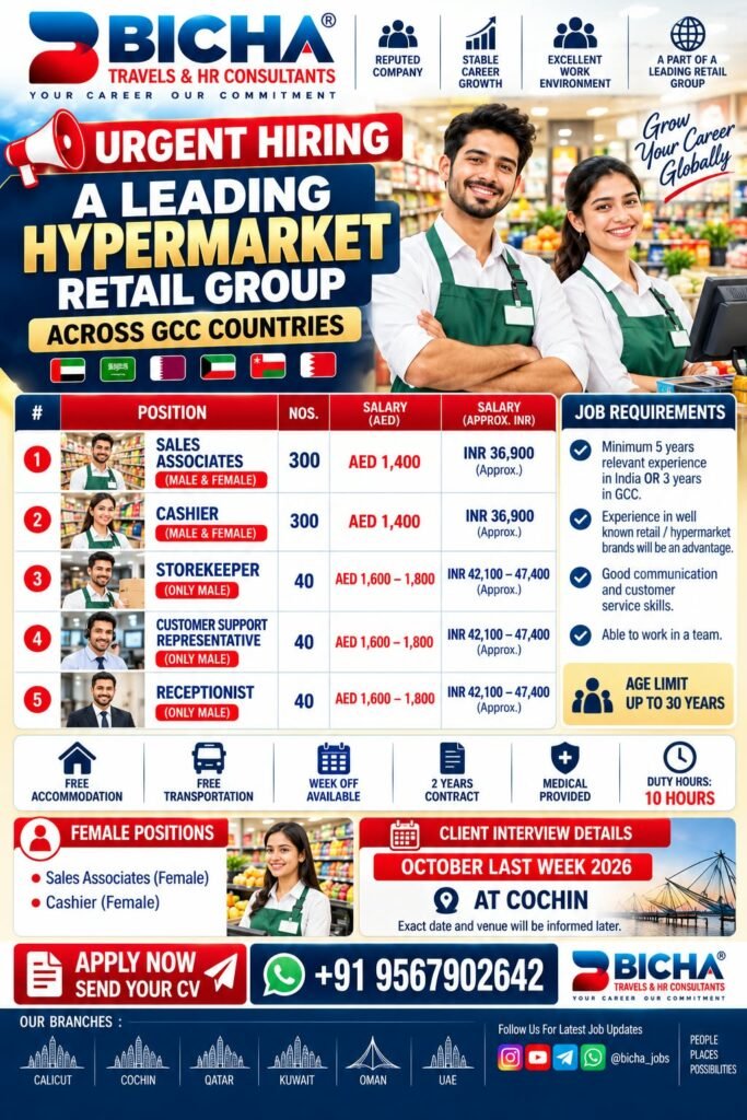 GCC Hypermarket Jobs 2026: Sales Associates, Cashiers, Storekeepers and Many More. GCC Hypermarket Jobs 2026: Sales Associates, Cashiers, Storekeepers and Many More.