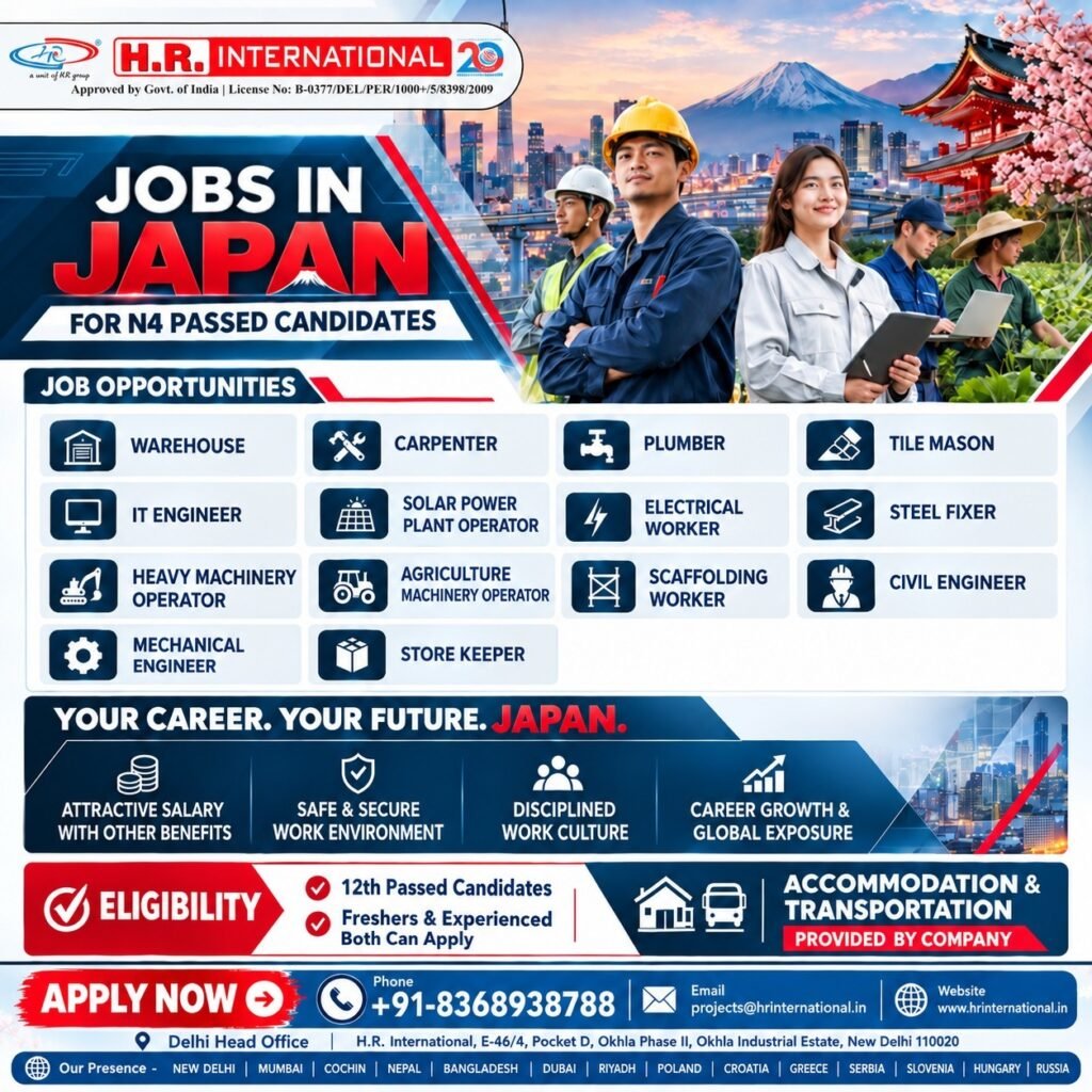 Japan Jobs 2026 | Warehouse, Carpenter, Plumber & Engineer Jobs