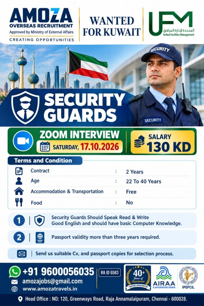 Kuwait Security Guard Jobs 2026 – Salary 130 KWD, Free Accommodation and Transportation