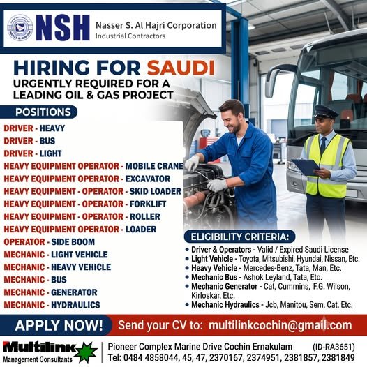Urgently Hiring for NSH Saudi Arabia - Apply Now