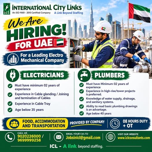 Hiring for UAE For a Leading Electro mechanical Company Hiring for UAE For a Leading Electro mechanical Company