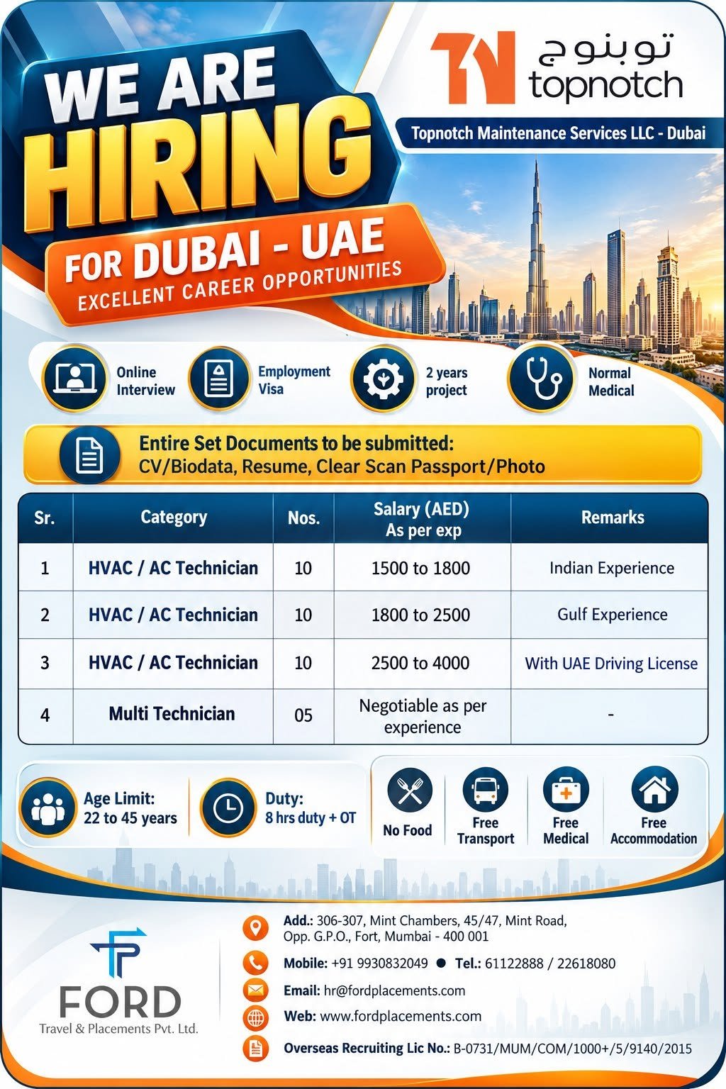 Dubai Jobs 2026 – Hiring For Topnotch Maintenance Services LLC