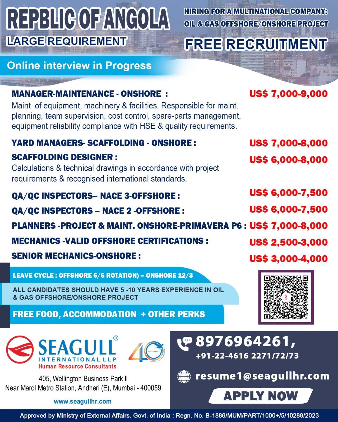 Angola Oil & Gas Jobs 2026 – Free Recruitment for Offshore and Onshore Projects 