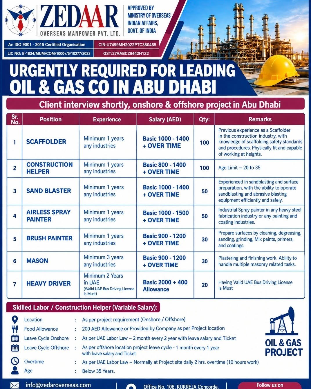 Oil and Gas Jobs in UAE : hiring for onshore and offshore projects