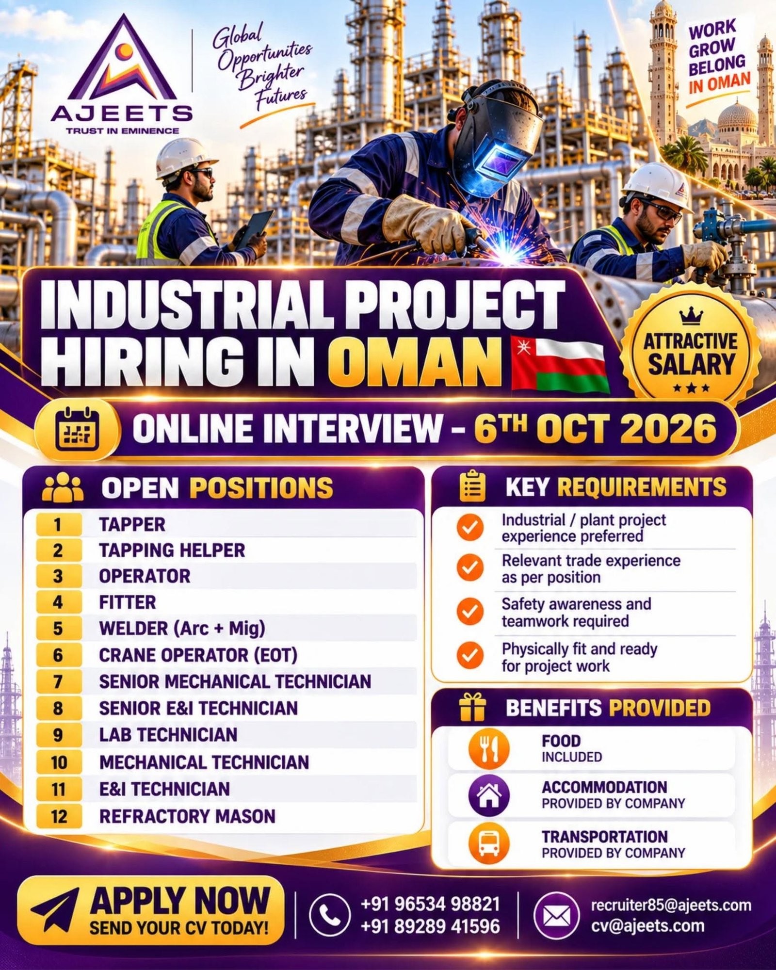 Oman Industrial Project Hiring – Apply Now