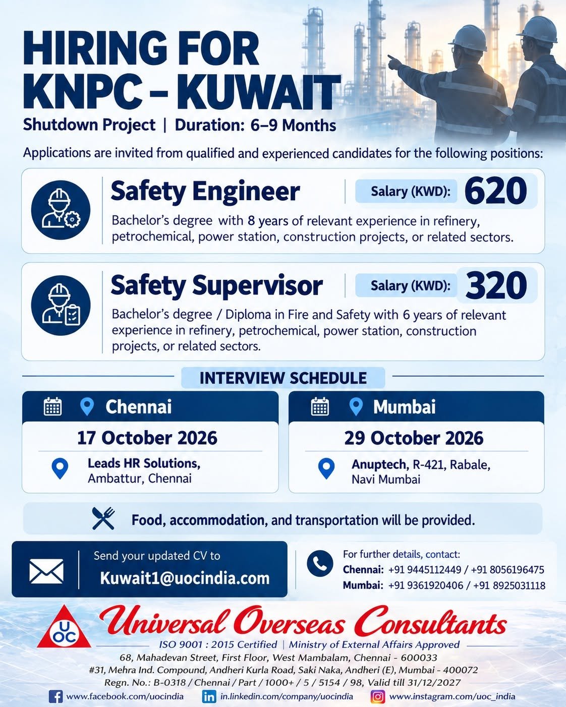 Kuwait Shutdown Project Jobs 2026 – Safety Engineer and Safety Supervisor Vacancies