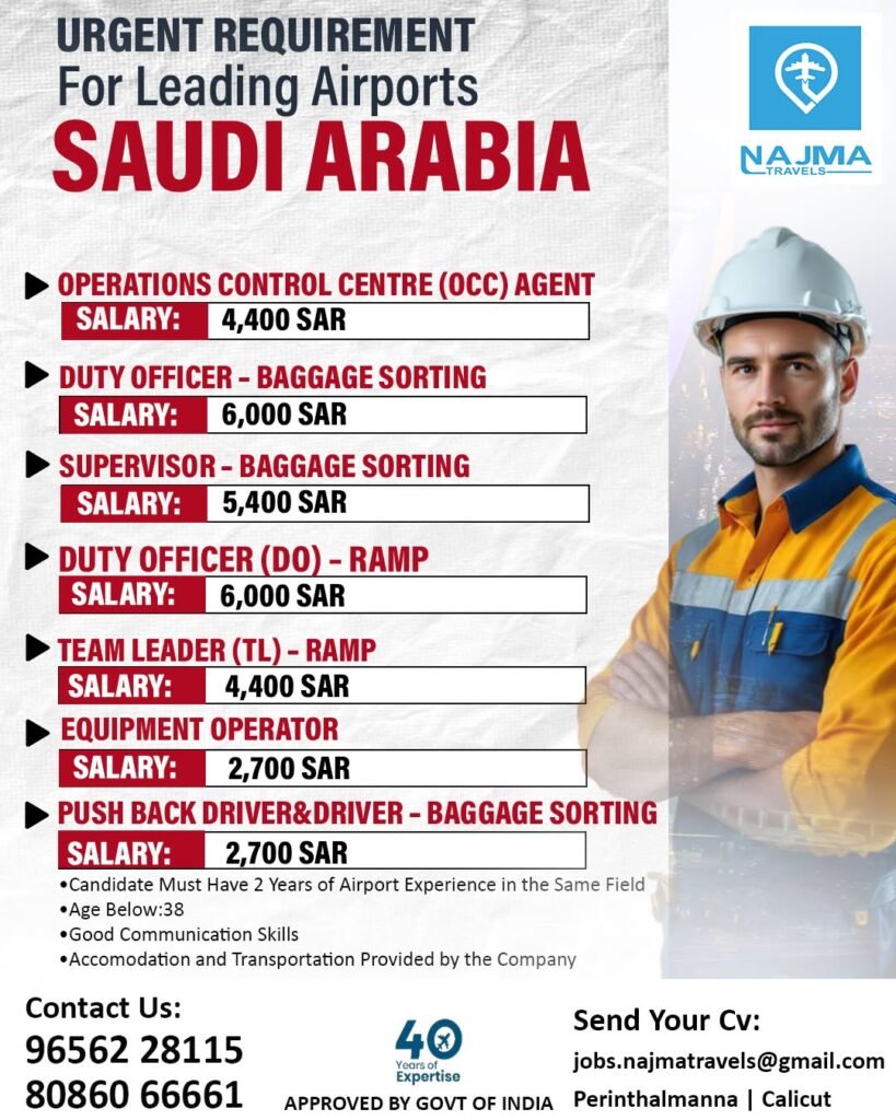 Recruitment For leading airport in Saudi Arabia