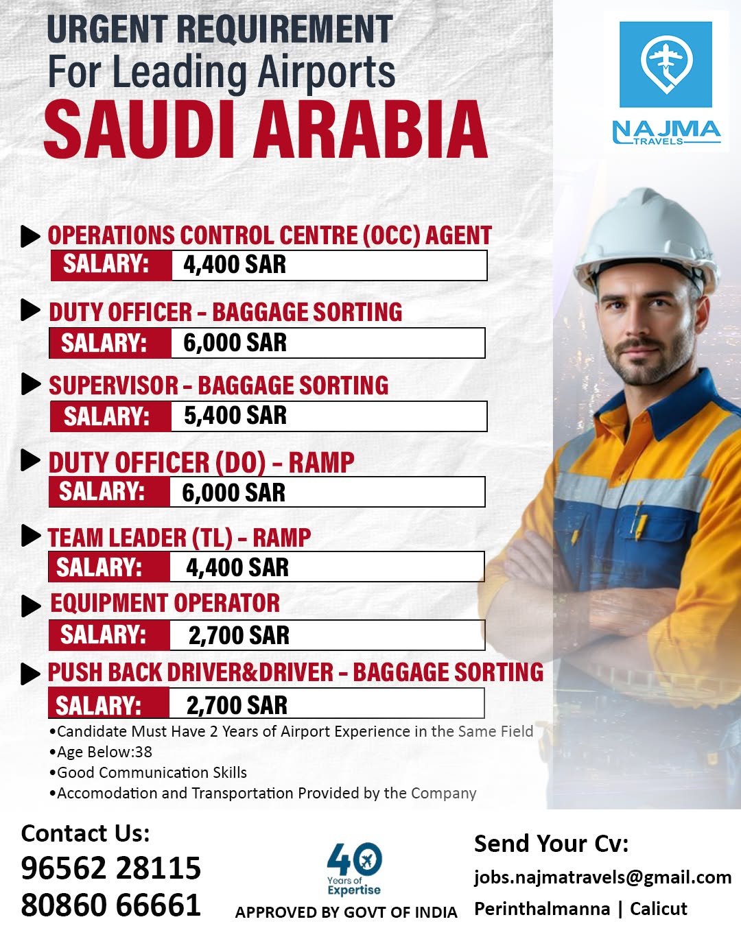 Recruitment For leading airport in Saudi Arabia