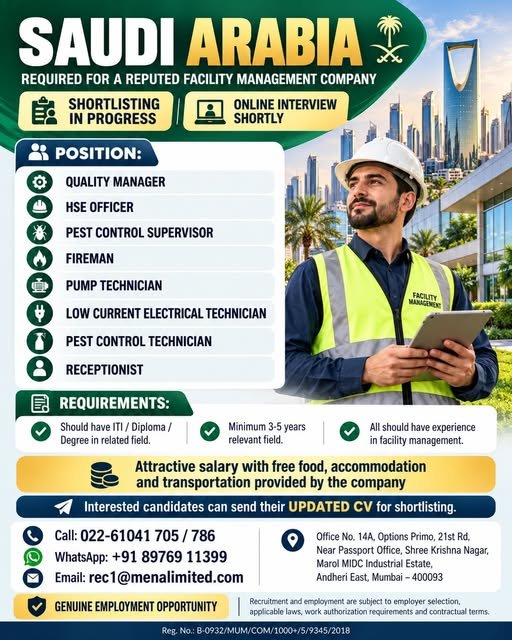 Saudi Arabia Facility Management Jobs - Apply Now