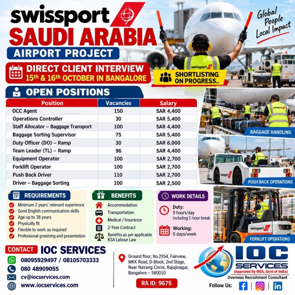 Saudi Arabia : Recruitment for Airport Operations & Ground Handling Positions