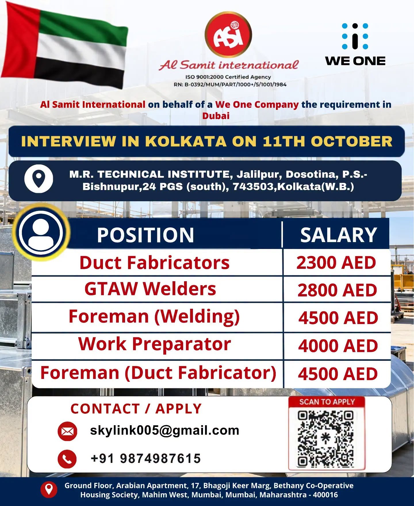hiring for We One Company in Dubai