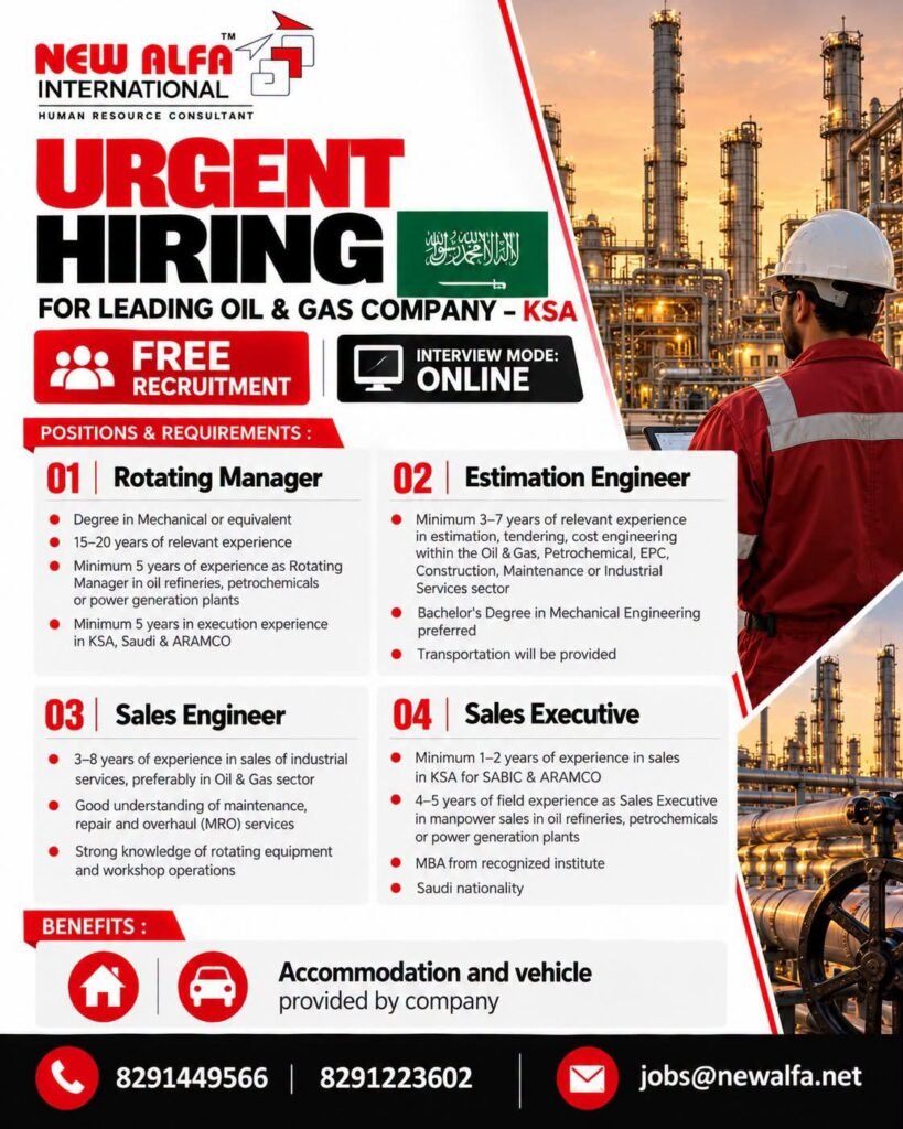 hiring for a leading Oil & Gas company in Saudi Arabia
