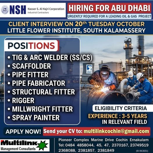 Urgently Hiring For NSH Company Abudhabi