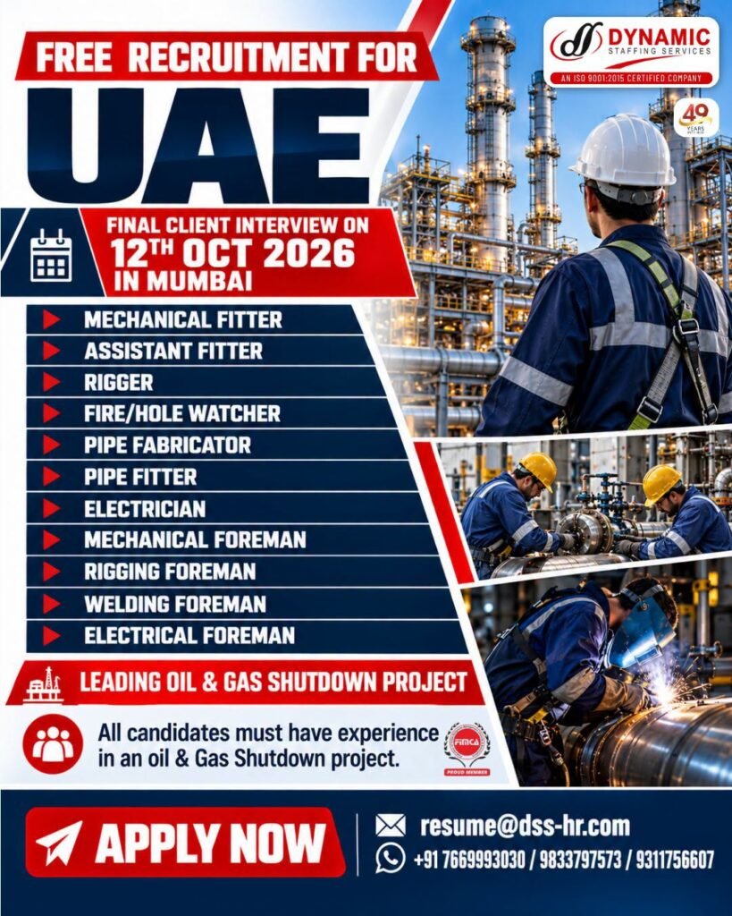 UAE Jobs 2026 | Oil & Gas Shutdown Project Vacancies