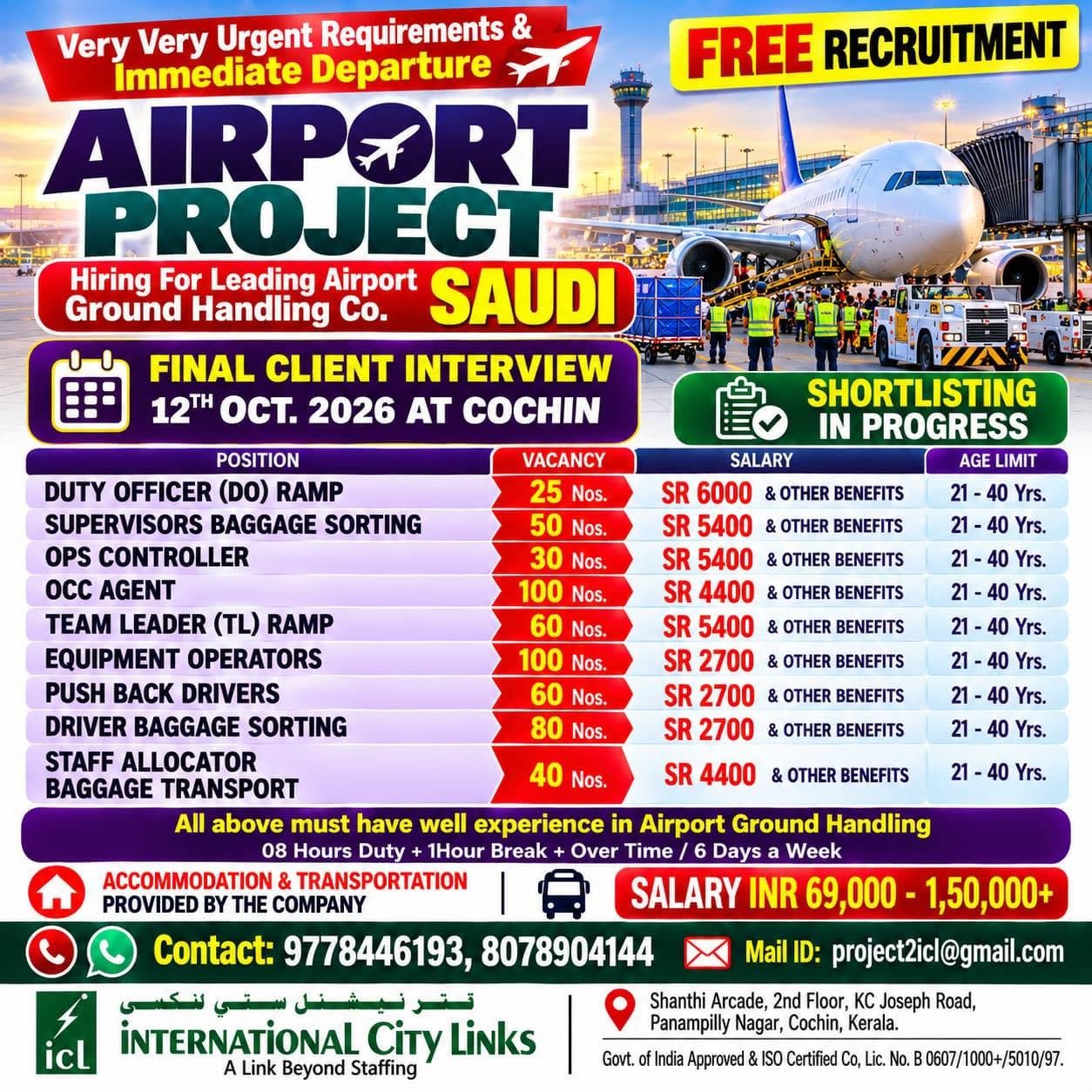 Saudi Arabia Airport Jobs 2026: 545 Vacancies for Airport Ground Handling Project