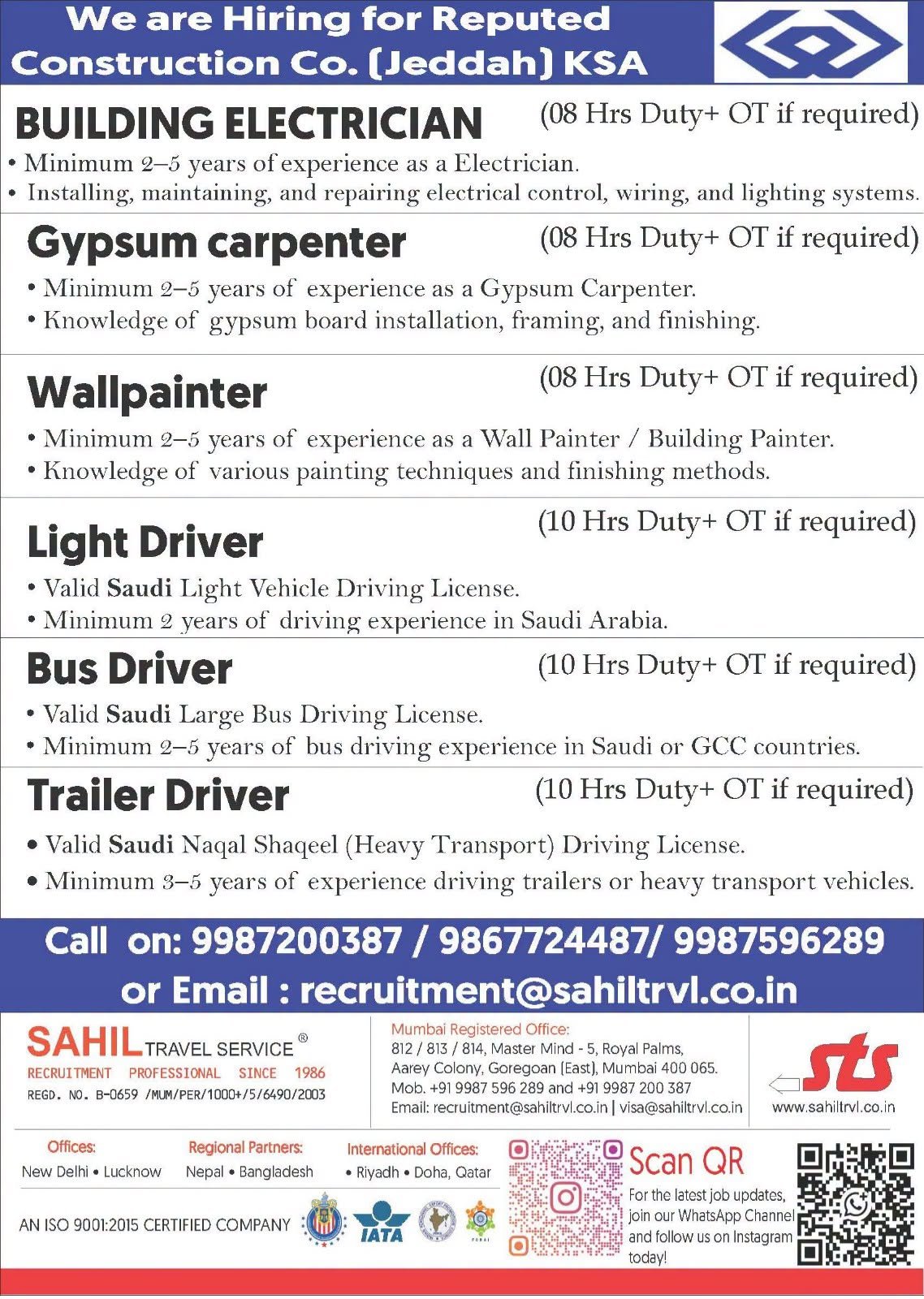Hiring for Saudi Arabia Reputed company in Dammam - Apply Now