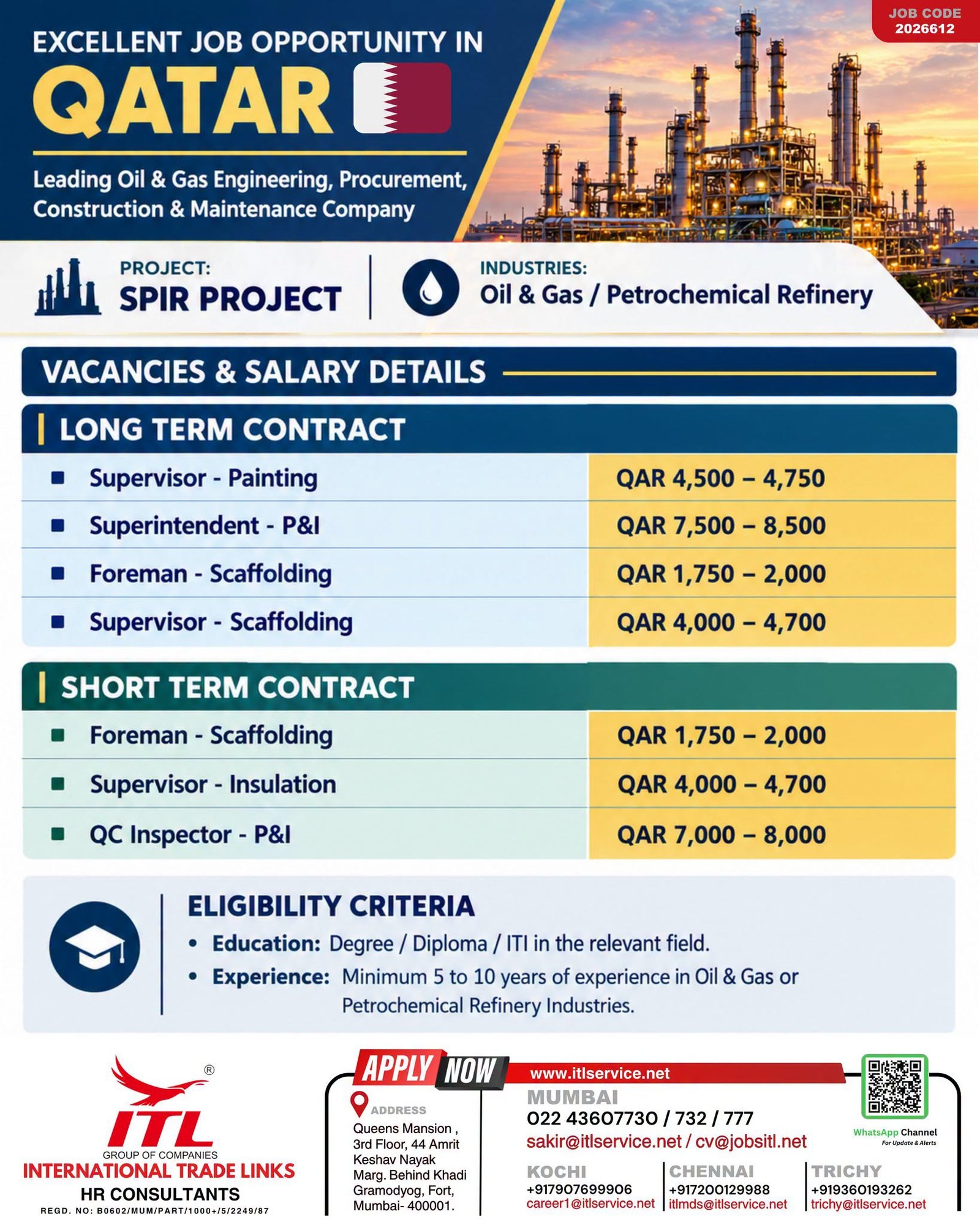 Qatar : Hiring For SPIR PROJECT (Oil & Gas / Petrochemical Refinery)