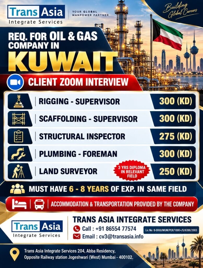 hiring experienced professionals for a reputed Oil & Gas company in Kuwait. hiring experienced professionals for a reputed Oil & Gas company in Kuwait.