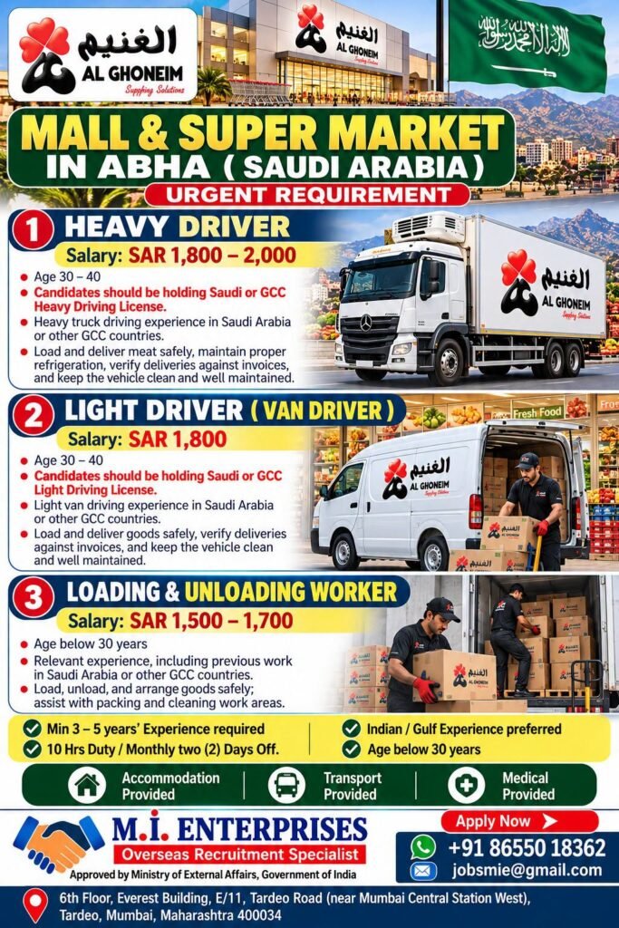 Saudi Arabia : Hiring For Leading Mall & Supermarket in Abha Saudi Arabia : Hiring For Leading Mall & Supermarket in Abha