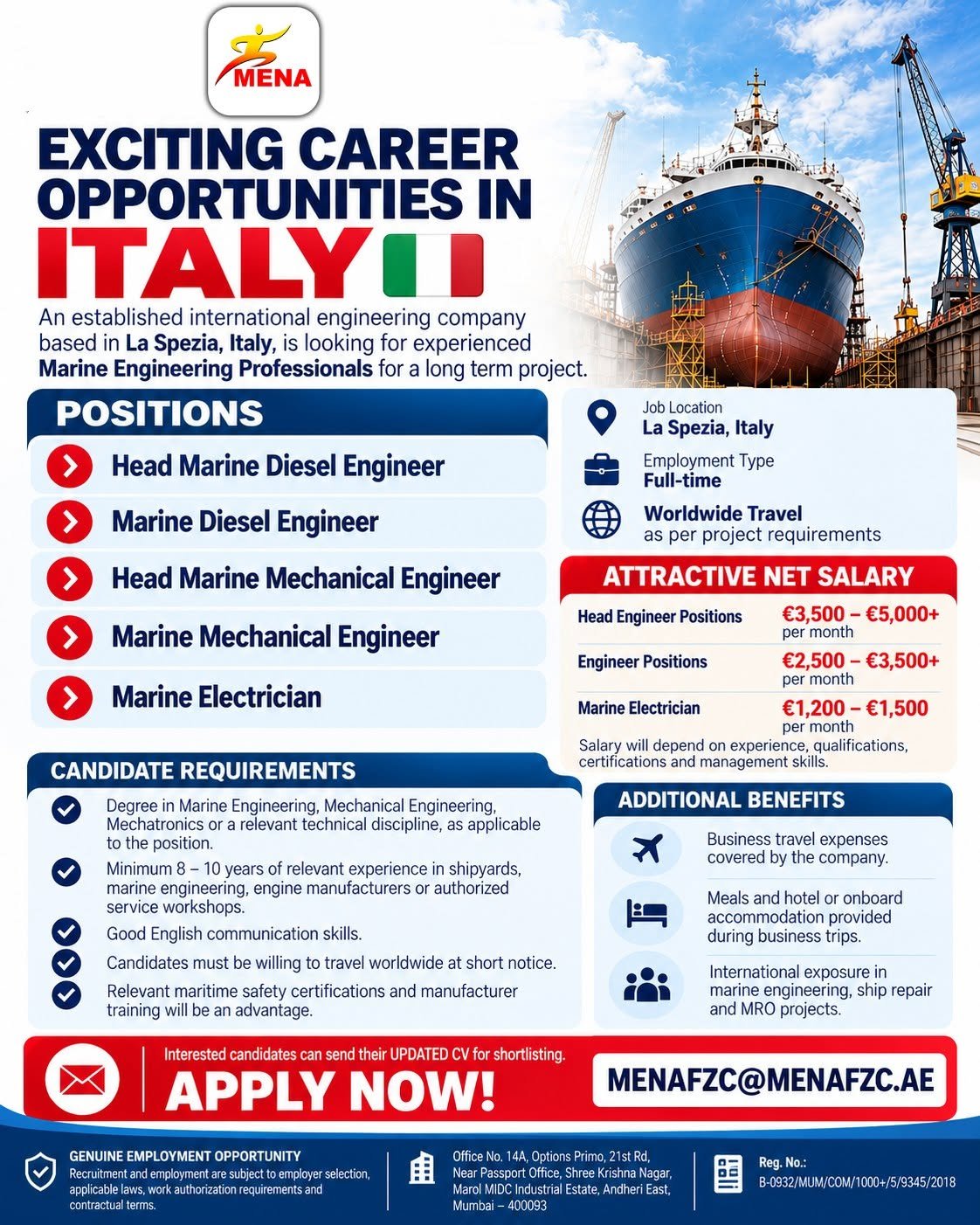 Italy : Hiring For A reputed international engineering company in La Spezia