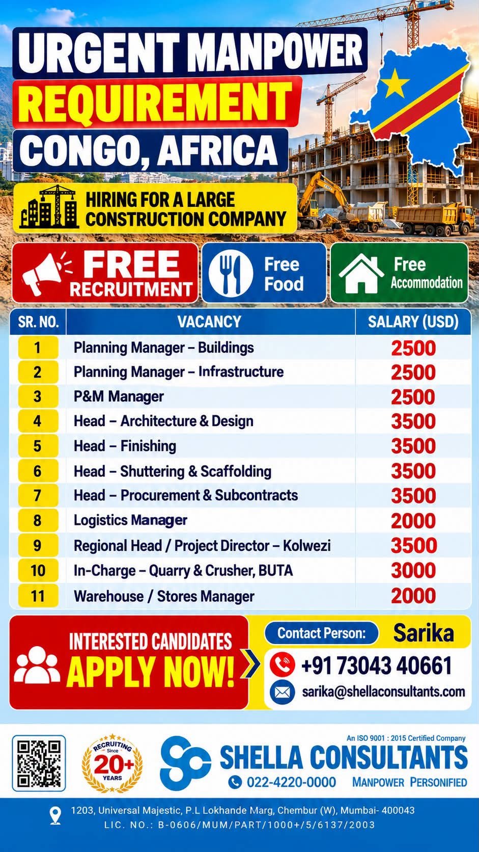 Congo Jobs 2026: Urgent Hiring for Construction Company