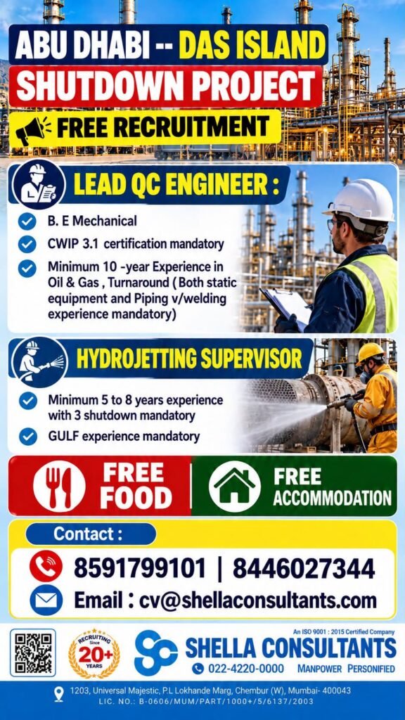 Abu Dhabi Das Island Shutdown Project Jobs 2026: Apply Now