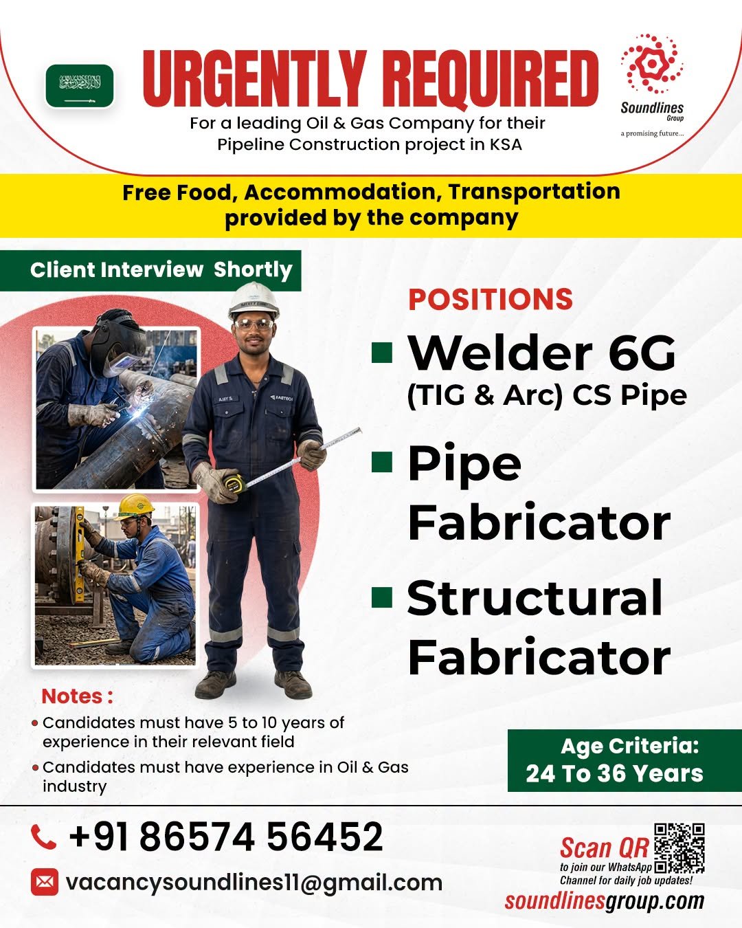 Saudi Arabia : Hiring For a leading Oil & Gas Company for their Pipeline Construction project 