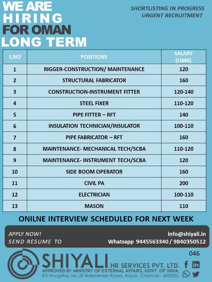 Oman Jobs 2026: 13 Job Positions for Construction and Maintenance Professionals Oman Jobs 2026: 13 Job Positions for Construction and Maintenance Professionals