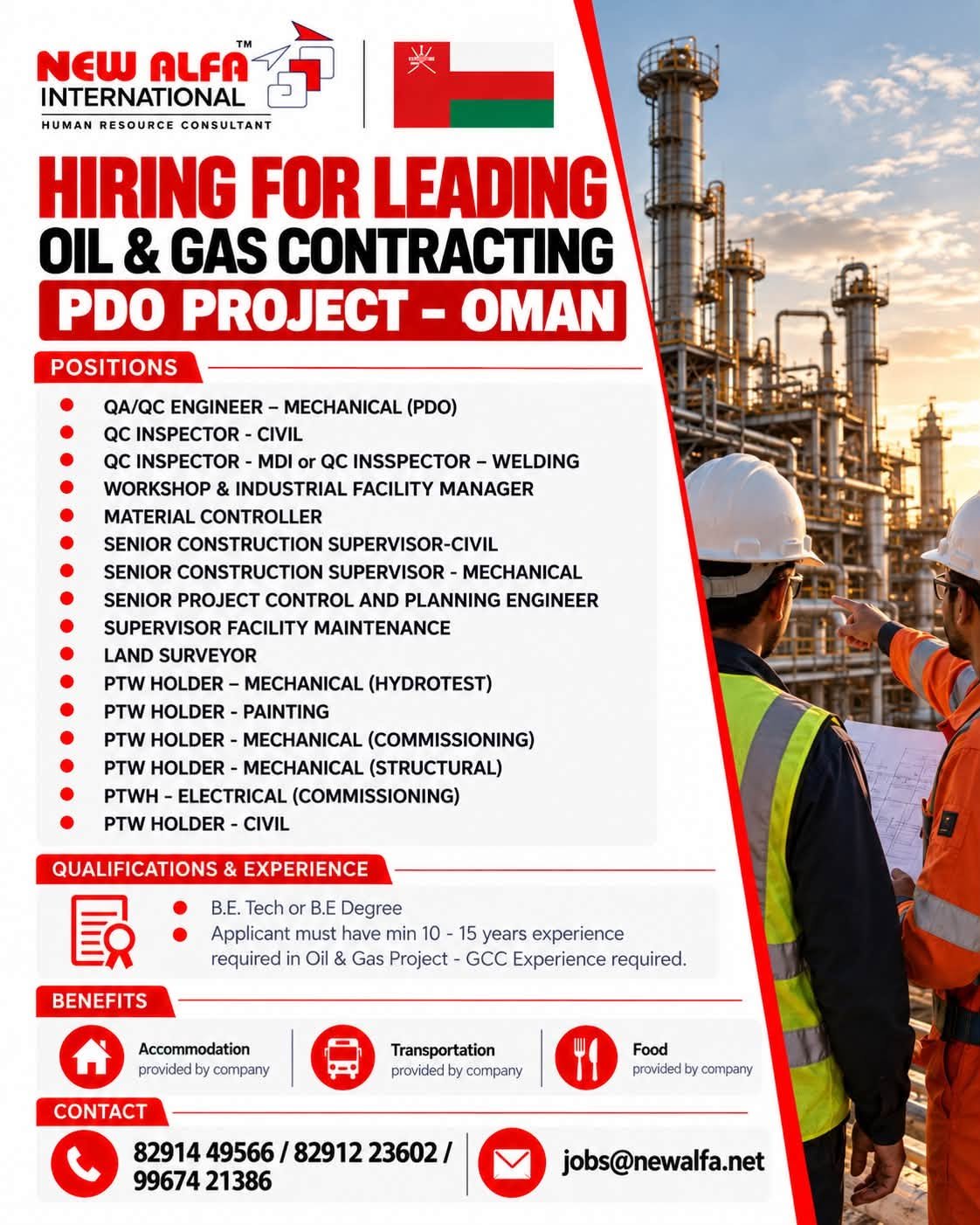 Oman Jobs 2026: Bulk Hiring for PDO Oil & Gas Project