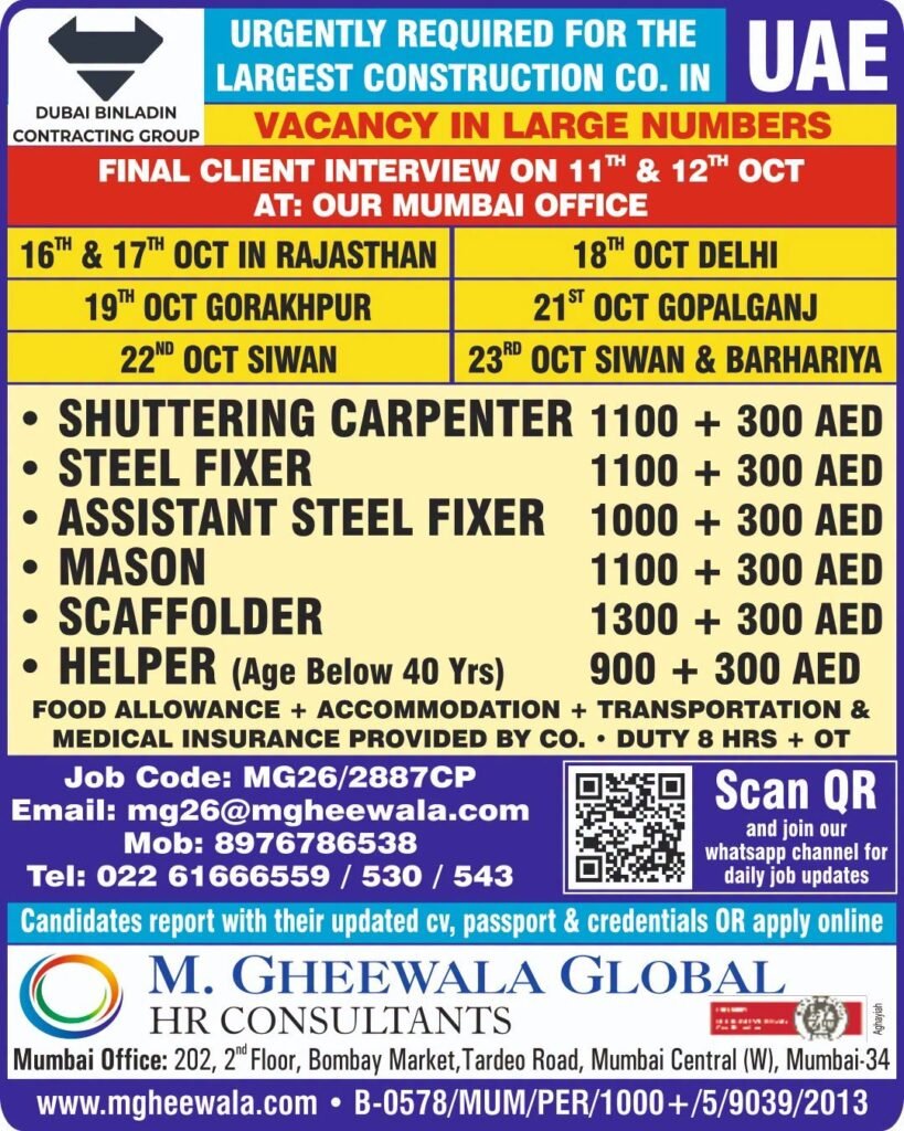 Dubai Binladin Contracting Group UAE Jobs 2026: Urgent Hiring for 6 Positions