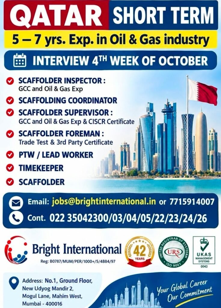 Qatar Jobs 2026: Short-Term Oil and Gas Vacancies for Scaffolders and Supervisors